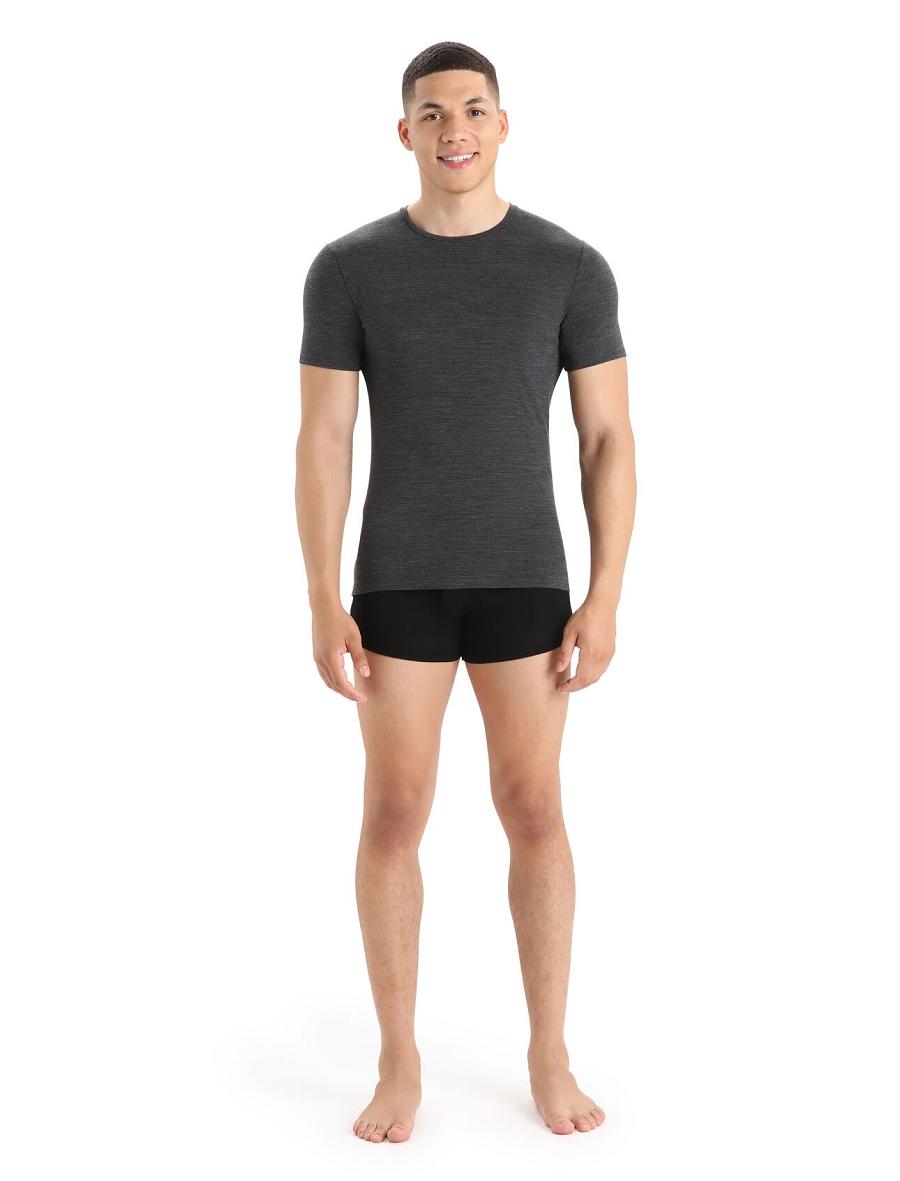 Men's Icebreaker Merino Anatomica Short Sleeve Crewe T-Shirt Underwear Jet Heather | CA 1645OKIR